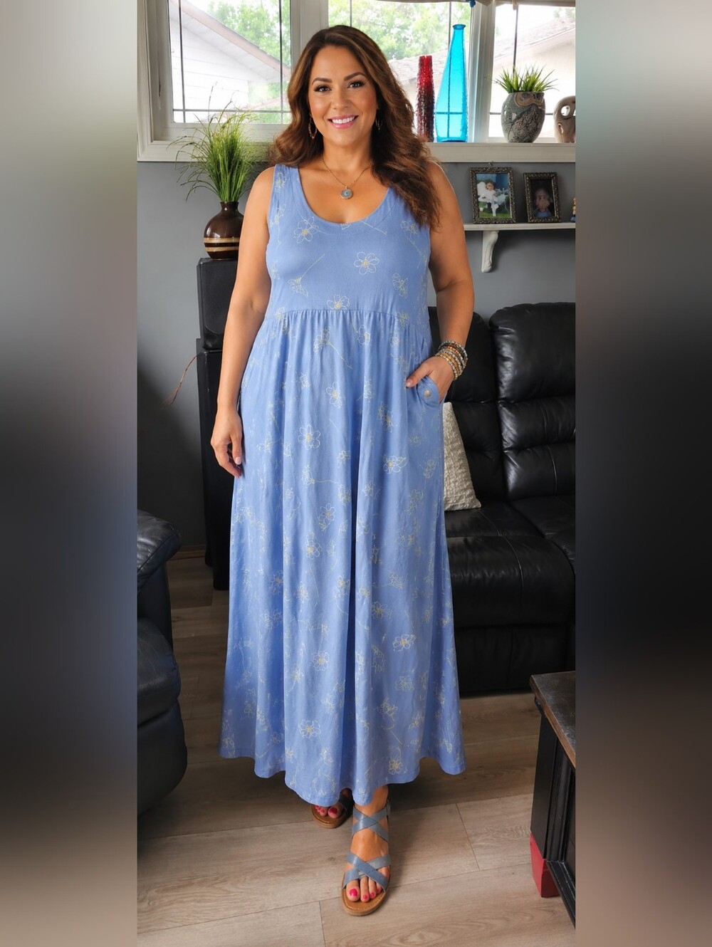 Robert Kitchen Canada VINTAGE 100% Cotton Floral Maxi Dress w/ Pockets Large - Picture 2 of 5
